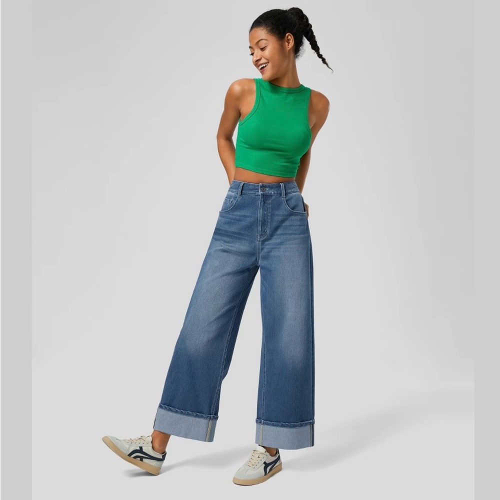 Halara Flex High Waisted Multiple Pockets Rolled Hem Wide Leg Washed Stretchy
